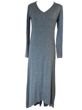 Elan NWT Gray High Low Stretch V-Neck Long Sleeve Maxi Dress M